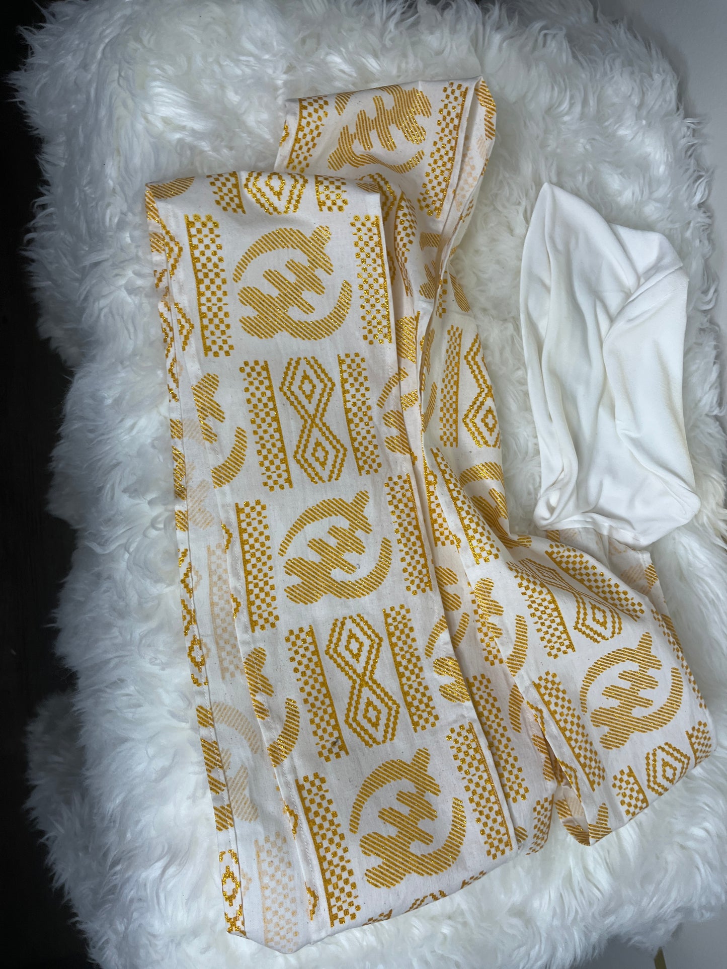 White EZ PZ Turban With White & Gold Gye Nyame Cotton Band