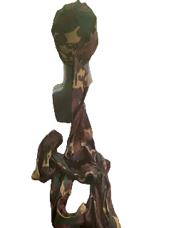 Back View - Dark camouflage turban for men with bald head, comes with two long bands, so you just slip the turban on your head and wrap the bands as desired.