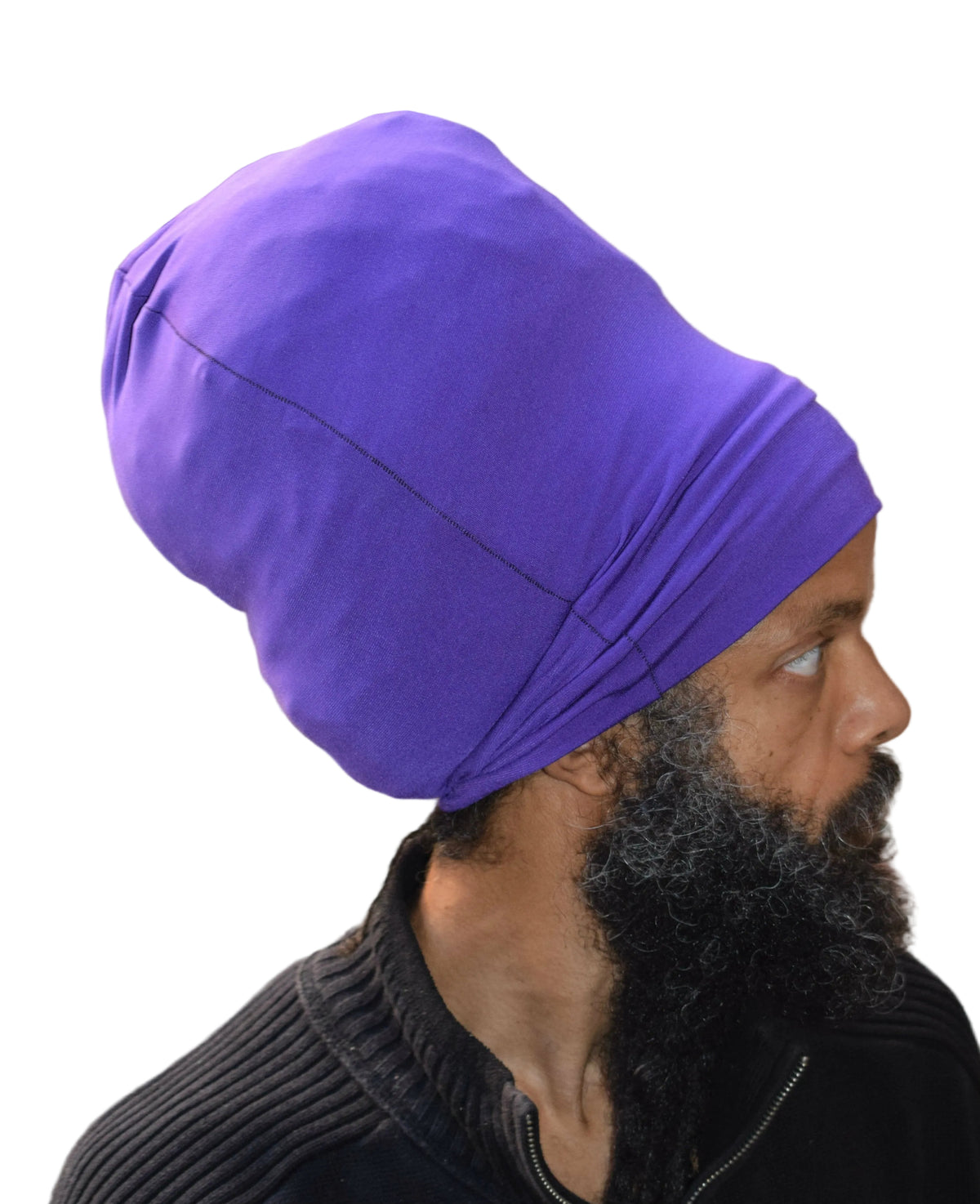 Purple stretch hat - side view.
