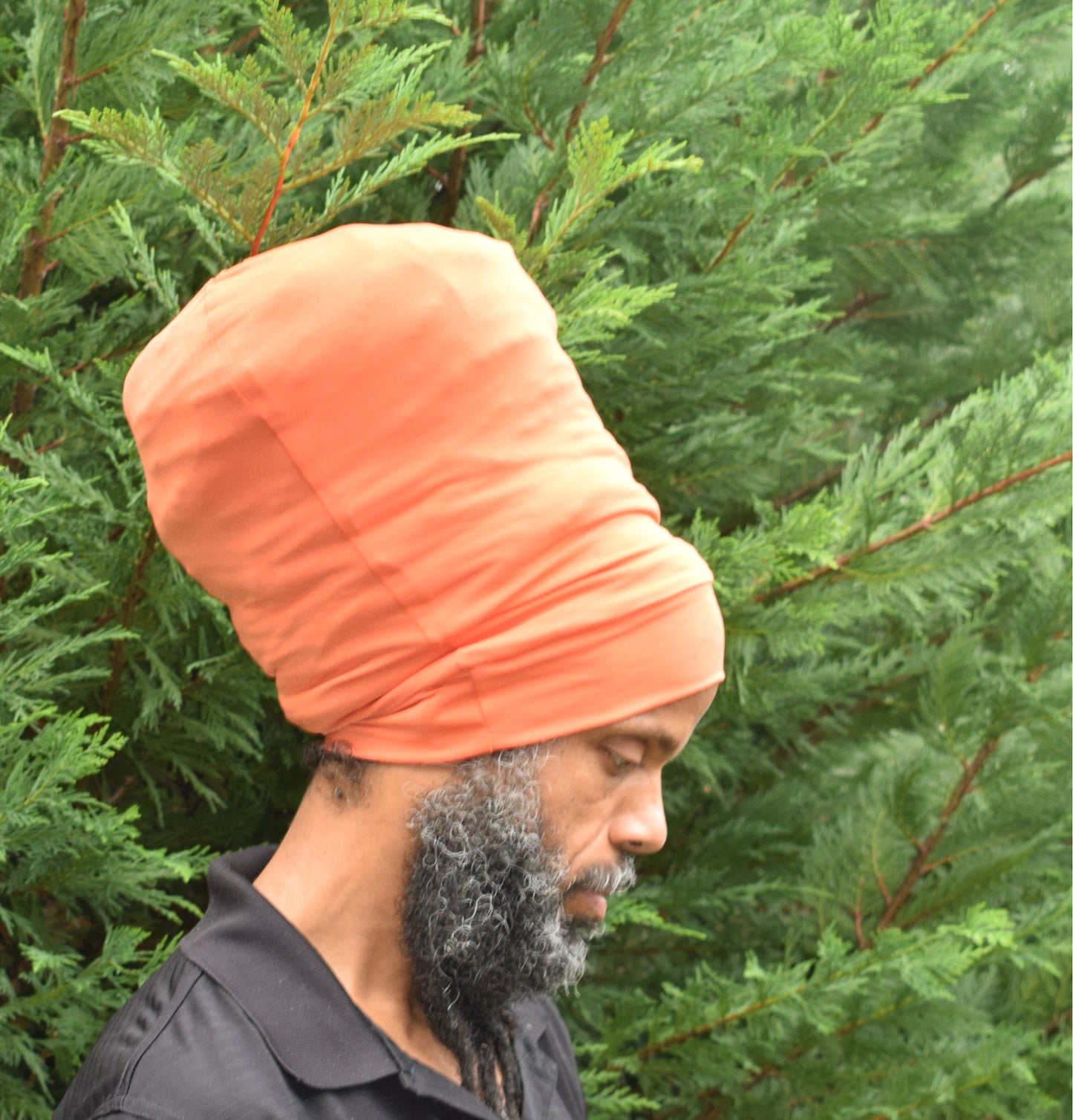 Orange stretch hat - side view.
