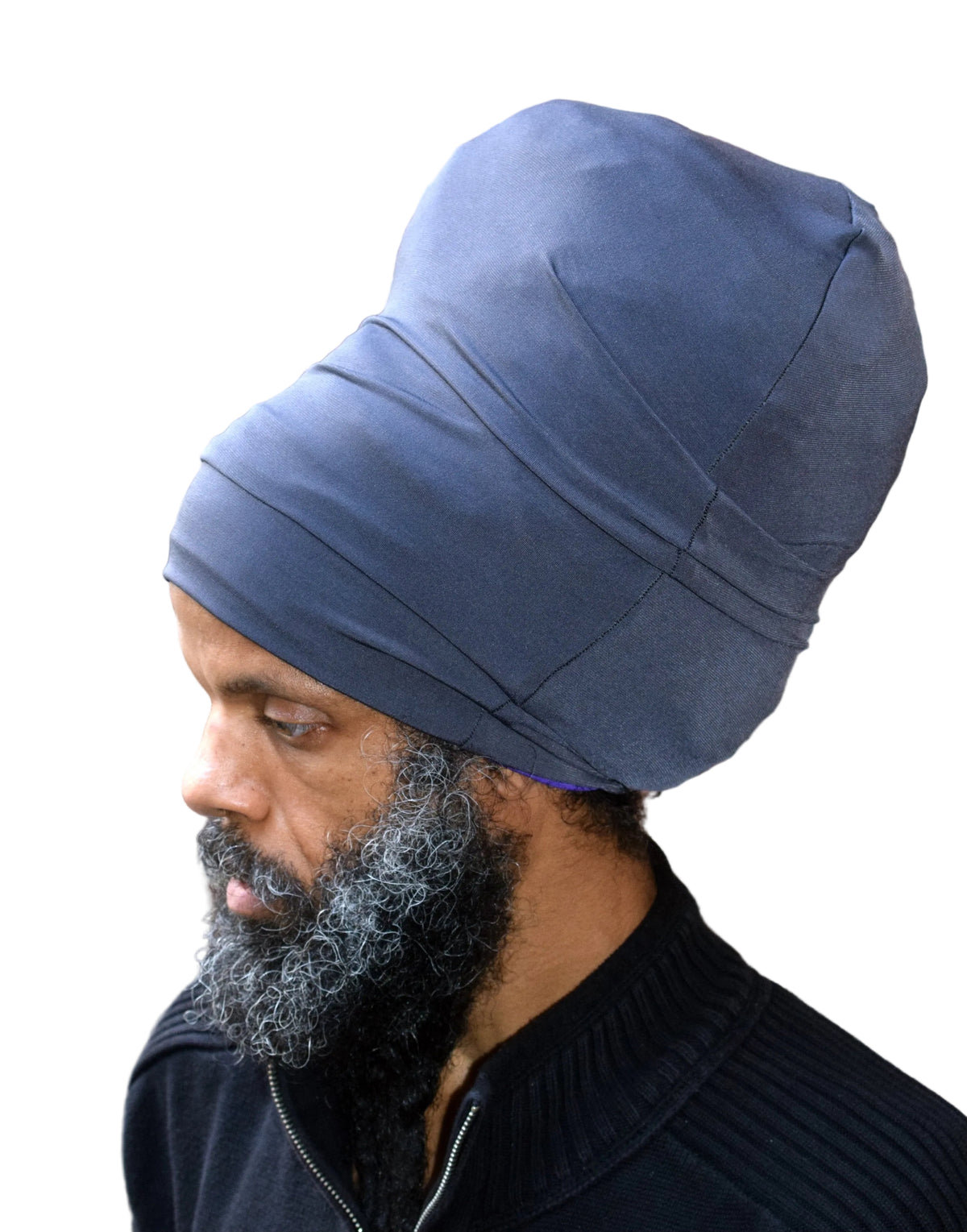 Gray stretch hat - side view.