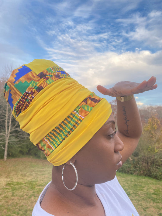 Yellow Kente Mix Tubular Head-Wrap