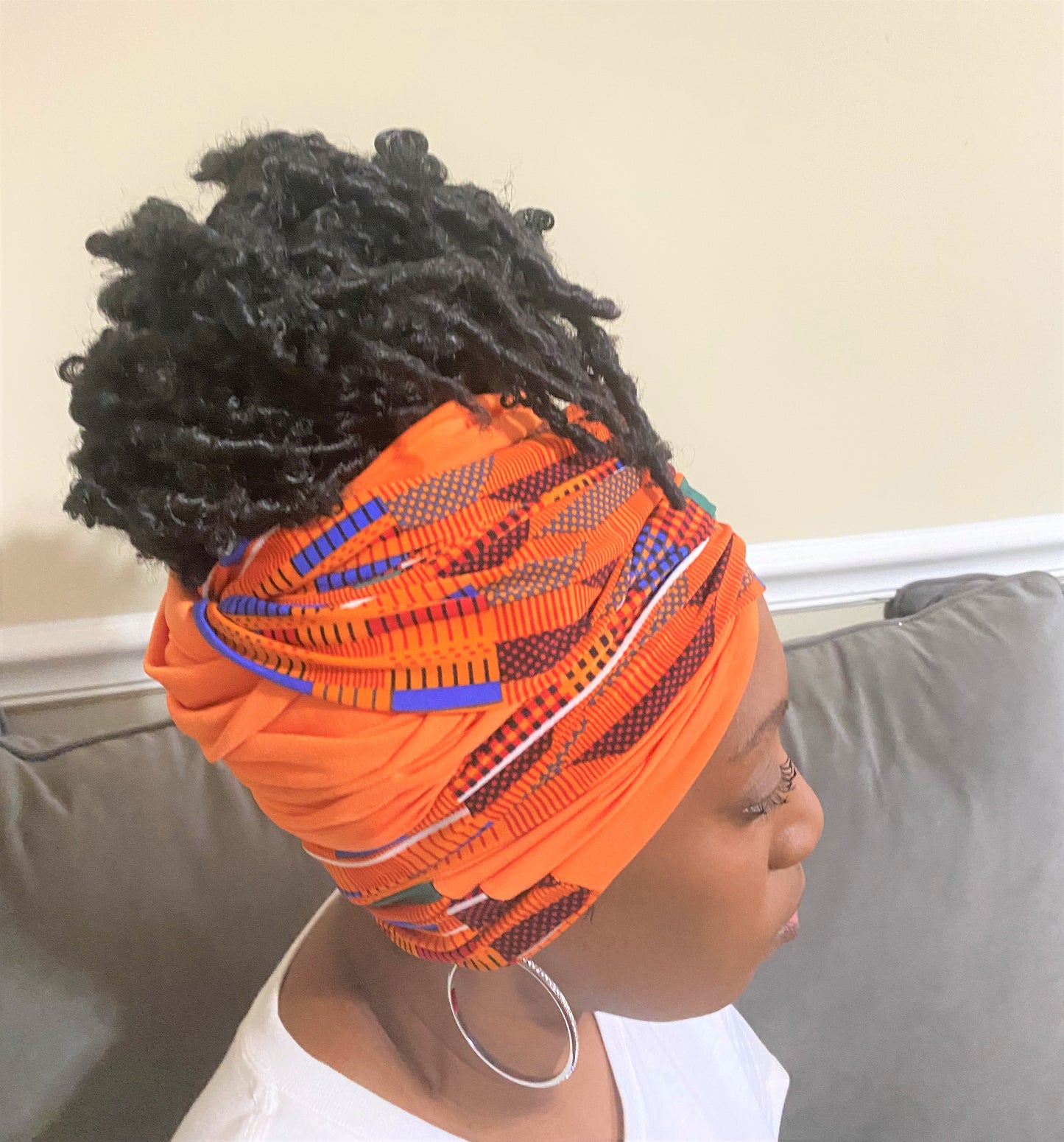 Orange Kente Mix Head-Wrap