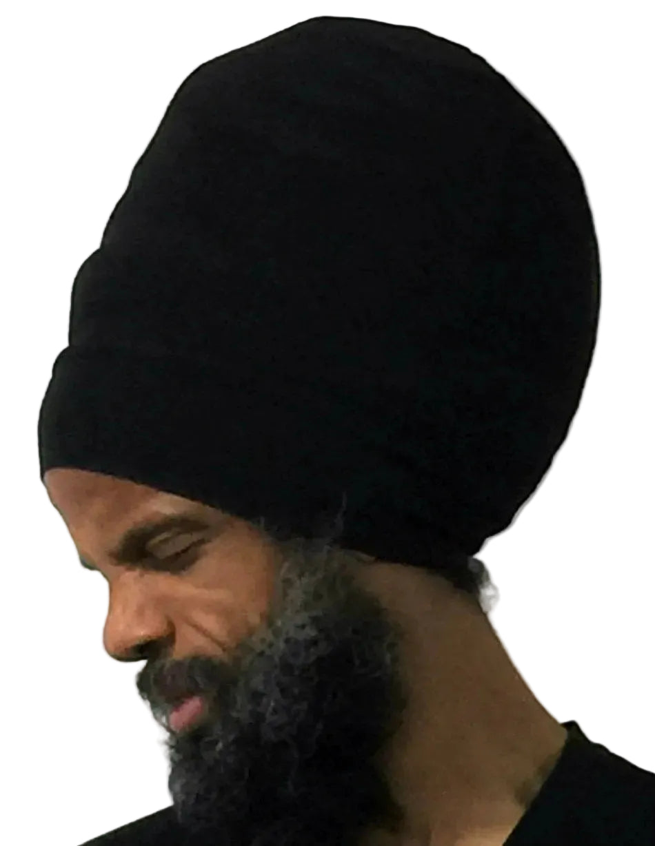 Black hat for dread locs- side view.