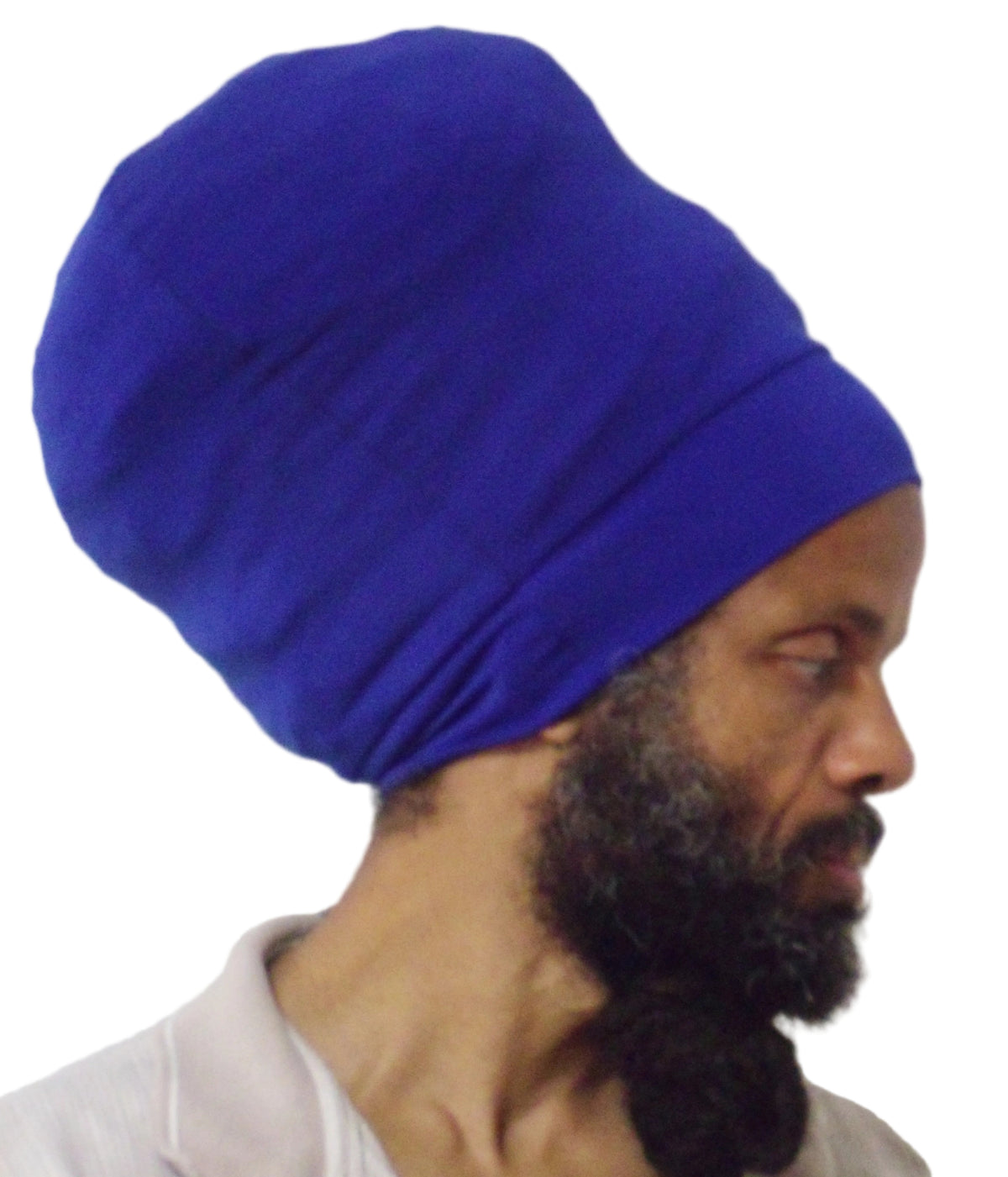 Royal Blue stretch hat - side view.