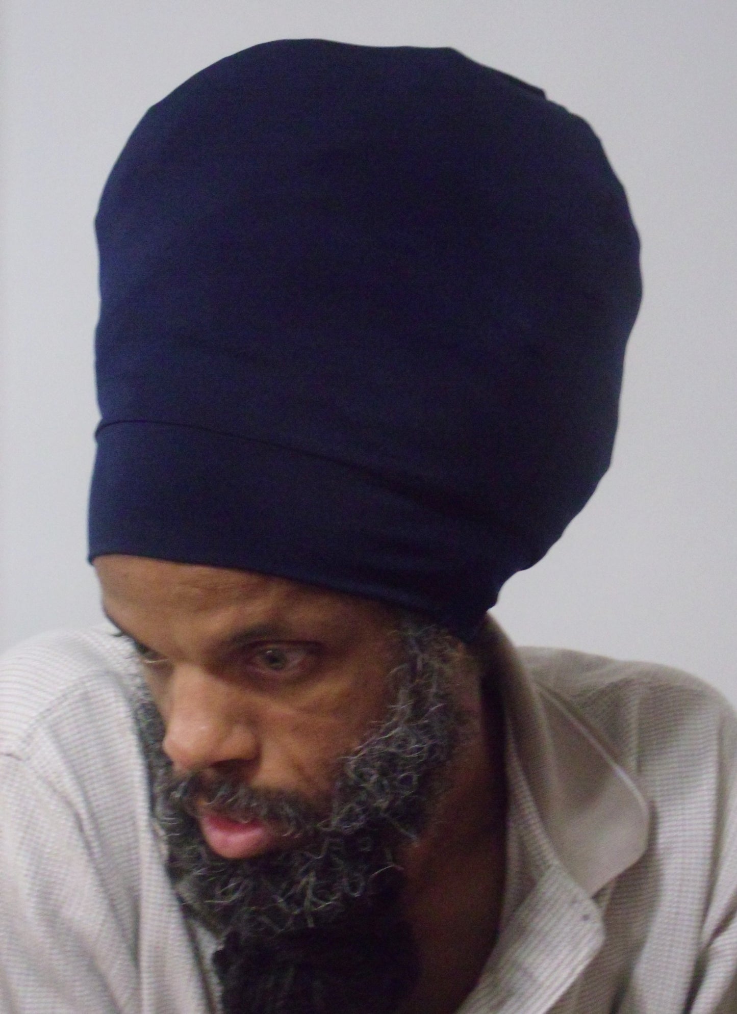 Navy stretch hat - front view.