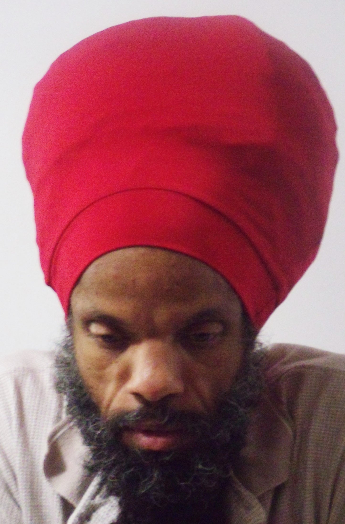 Red stretch hat - front view.