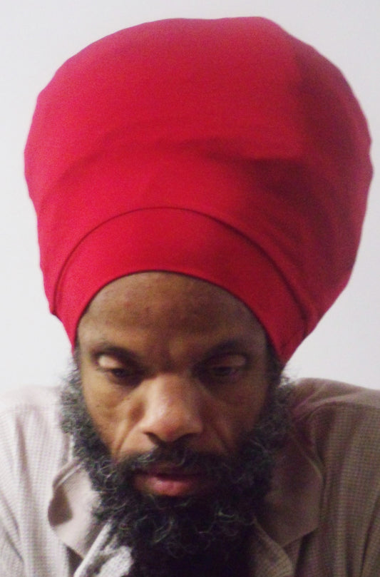 Red stretch hat - front view.