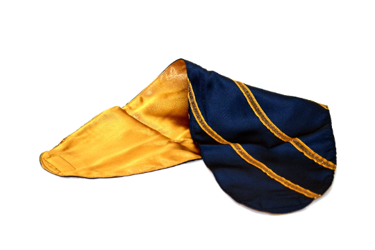 Navy & Gold Tapered Satin Wrap Cap