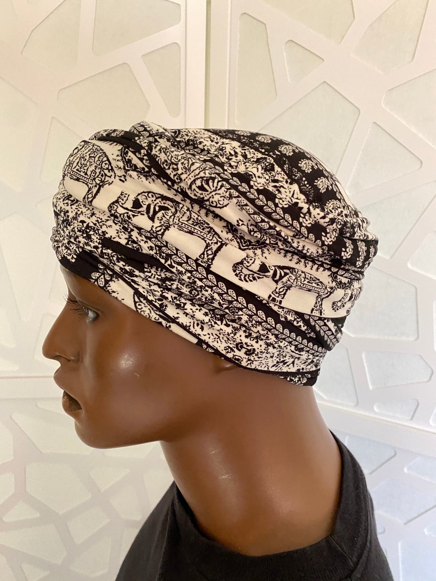 Black N White Elephant EZ PZ Turban Wrap