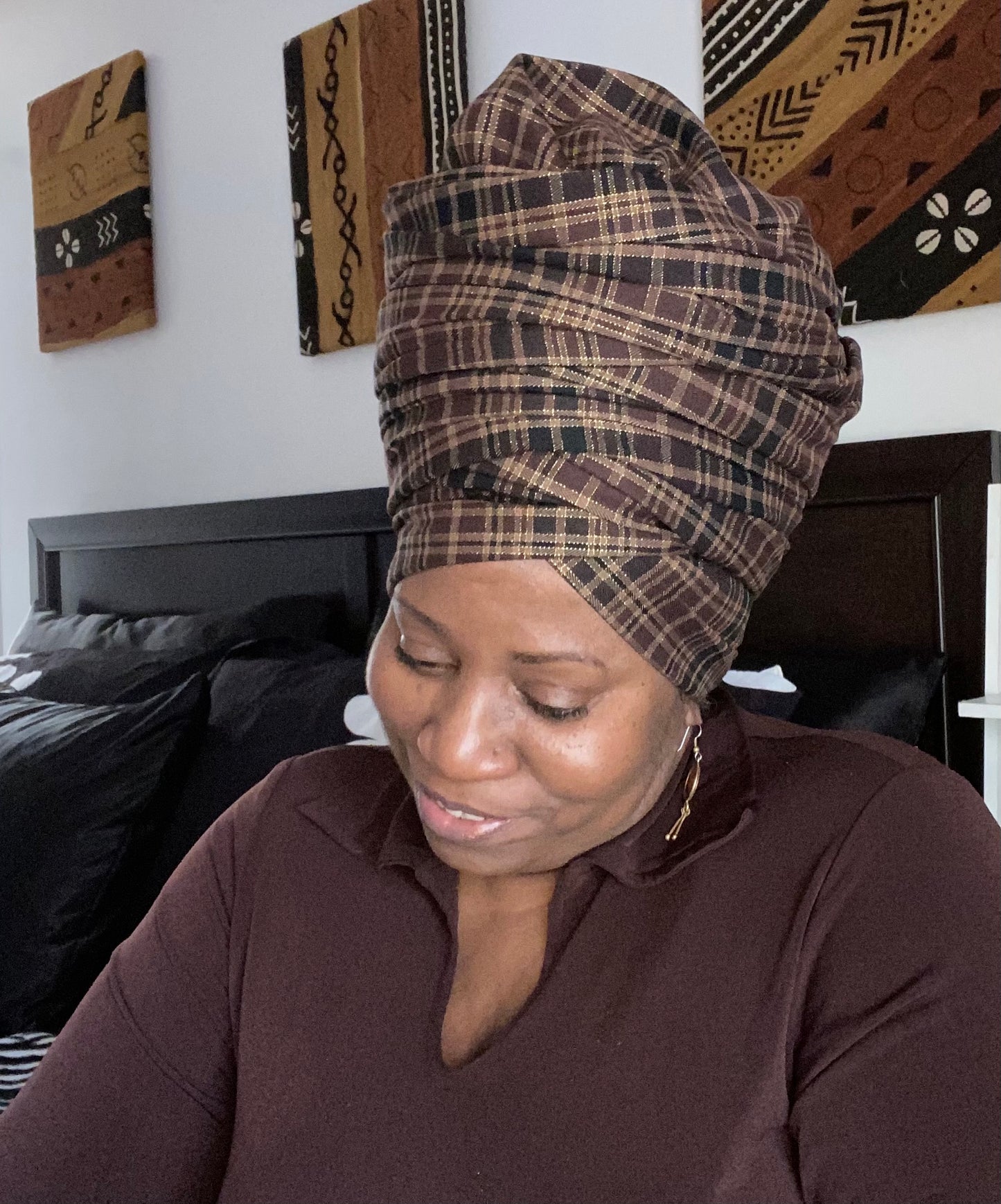 Brown n Gold Plaid Head-Wrap