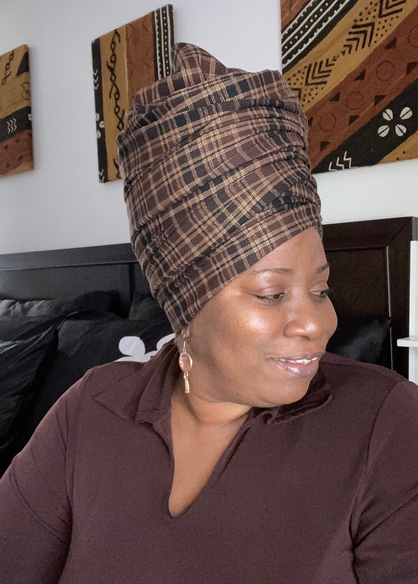 Brown n Gold Plaid Head-Wrap