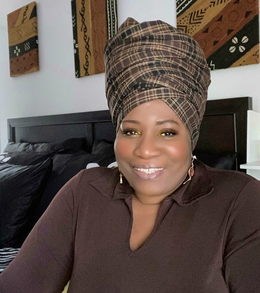 Brown n Gold Plaid  Head-Wrap