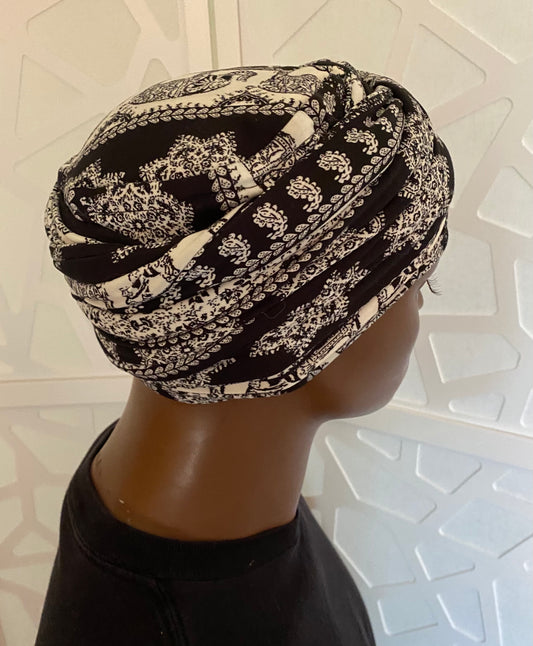 Black N White Elephant EZ PZ Turban Wrap