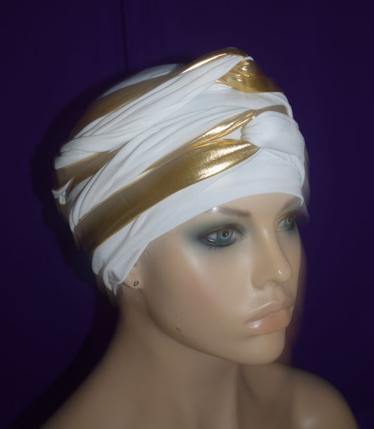 The Queen White n Gold EZ PZ Turban