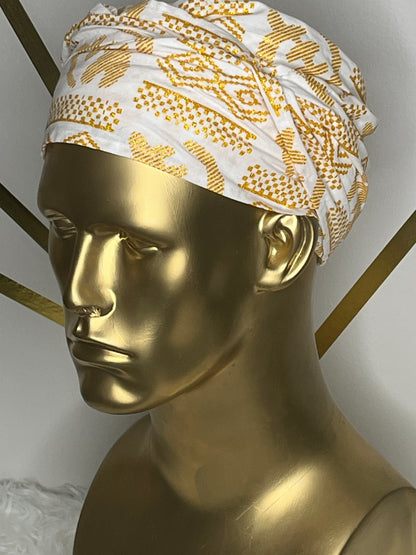 EZ PZ Turban™ | With White  &  Gold Gye Nyame Cotton Band