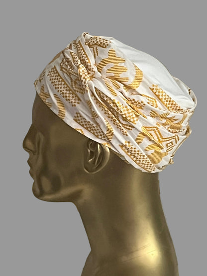EZ PZ Turban™ | With White  &  Gold Gye Nyame Cotton Band