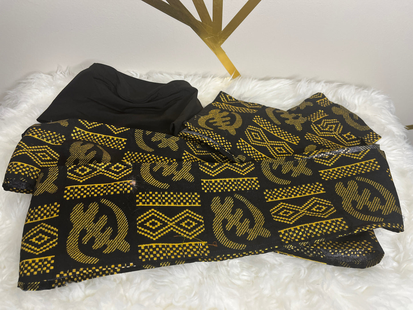 Black EZ PZ Turban With Black &  Gold Gye Nyame Cotton Band