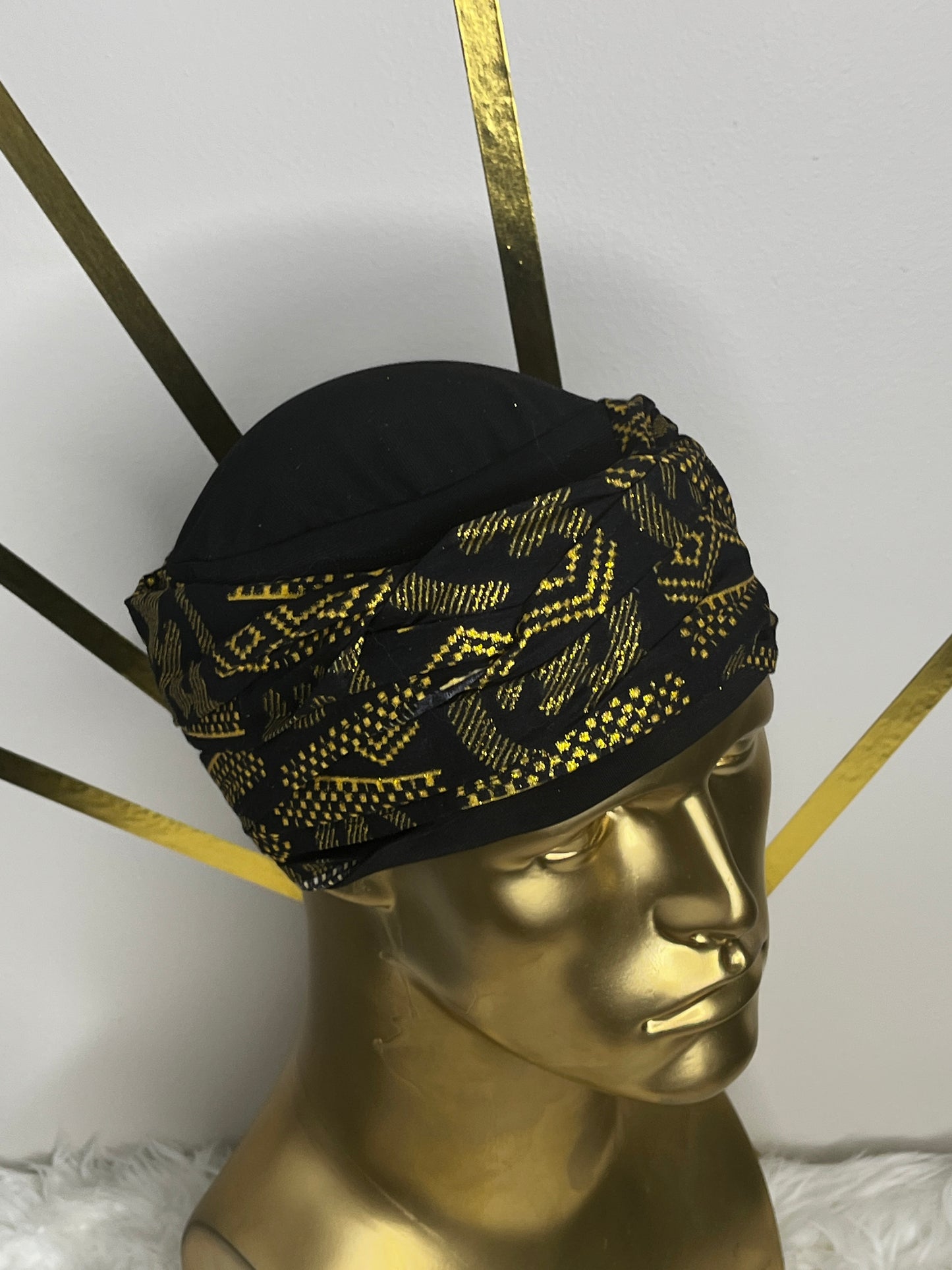 Black EZ PZ Turban With Black &  Gold Gye Nyame Cotton Band