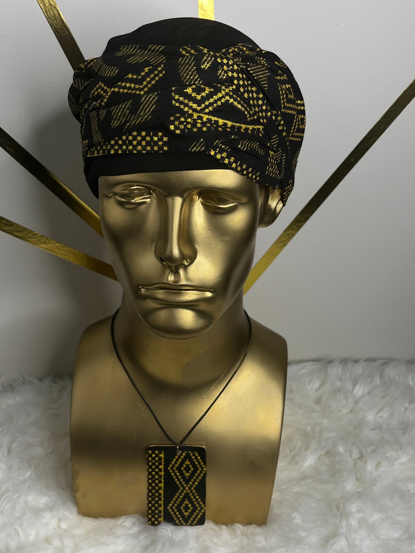 Black EZ PZ Turban With Black &  Gold Gye Nyame Cotton Band