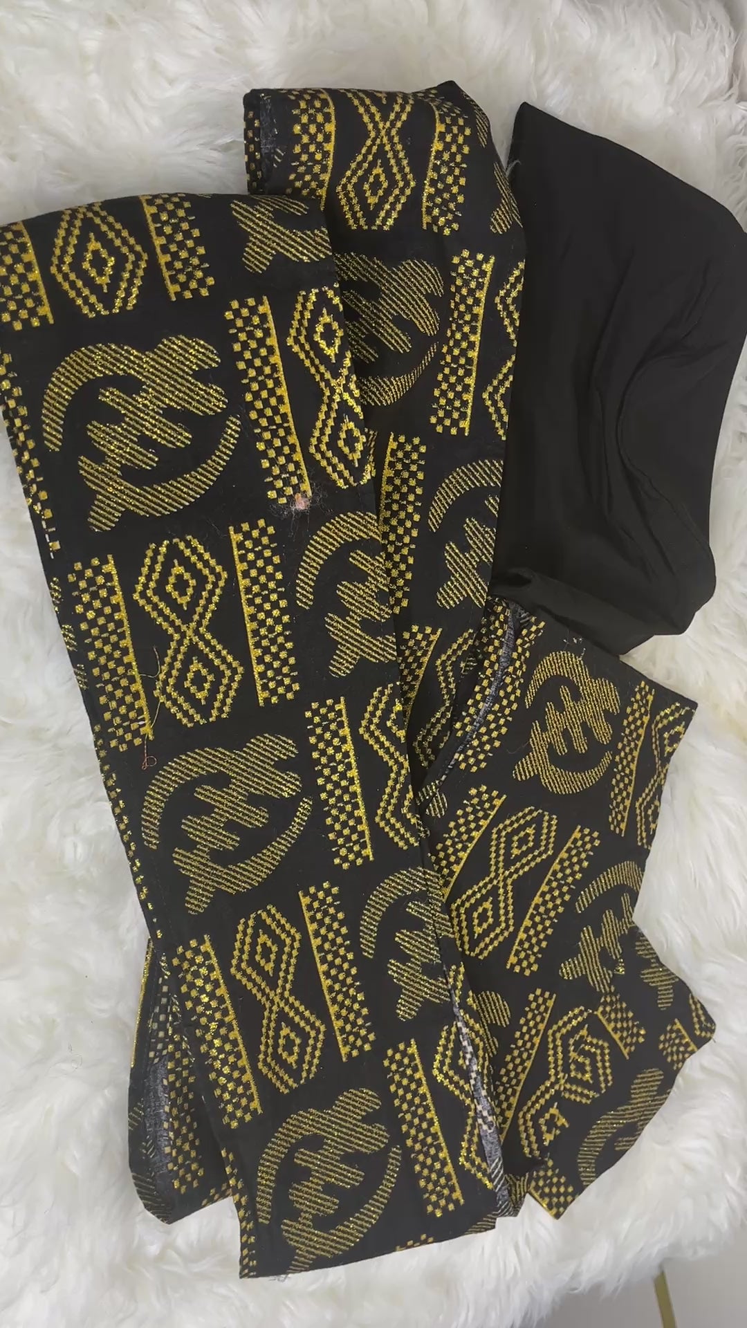 Black EZ PZ Turban With Black &  Gold Gye Nyame Cotton Band