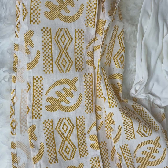 White EZ PZ Turban With White &  Gold Gye Nyame Cotton Band