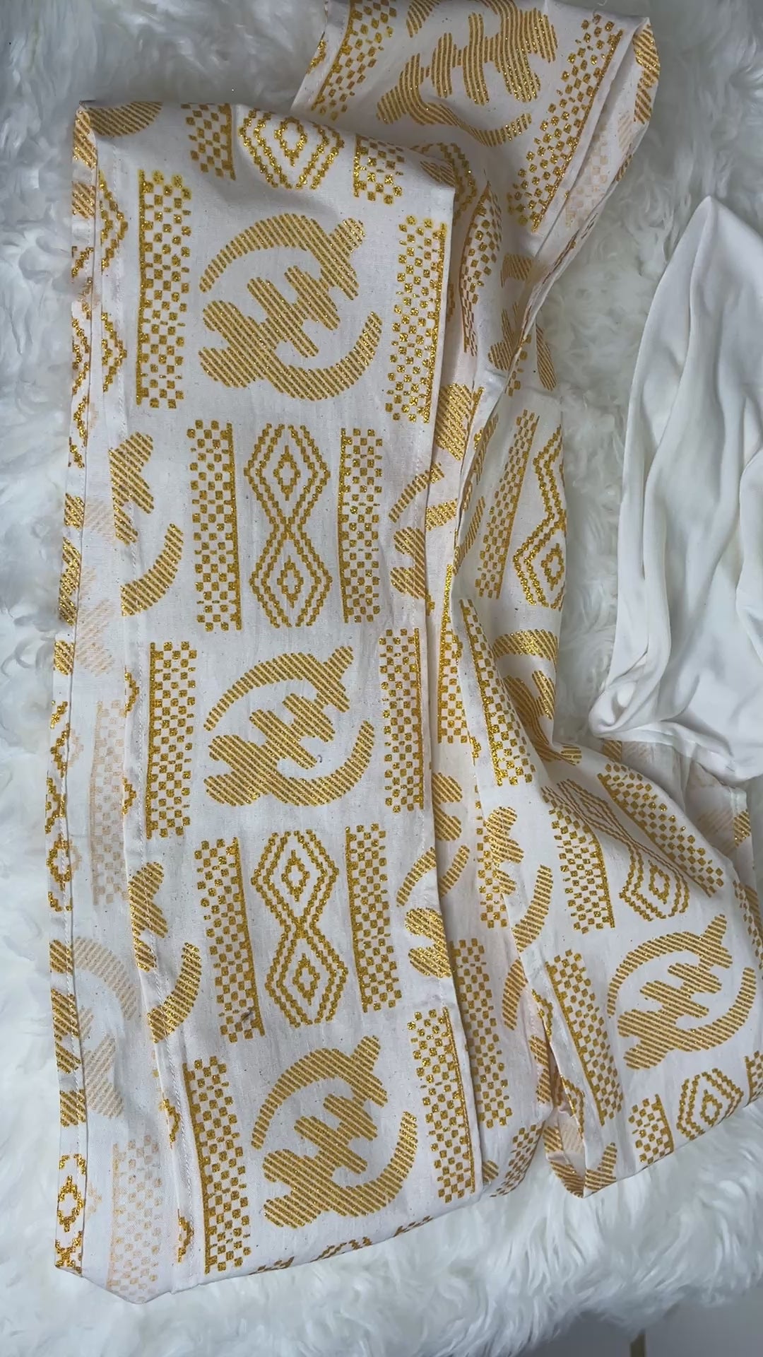 White EZ PZ Turban With White &  Gold Gye Nyame Cotton Band