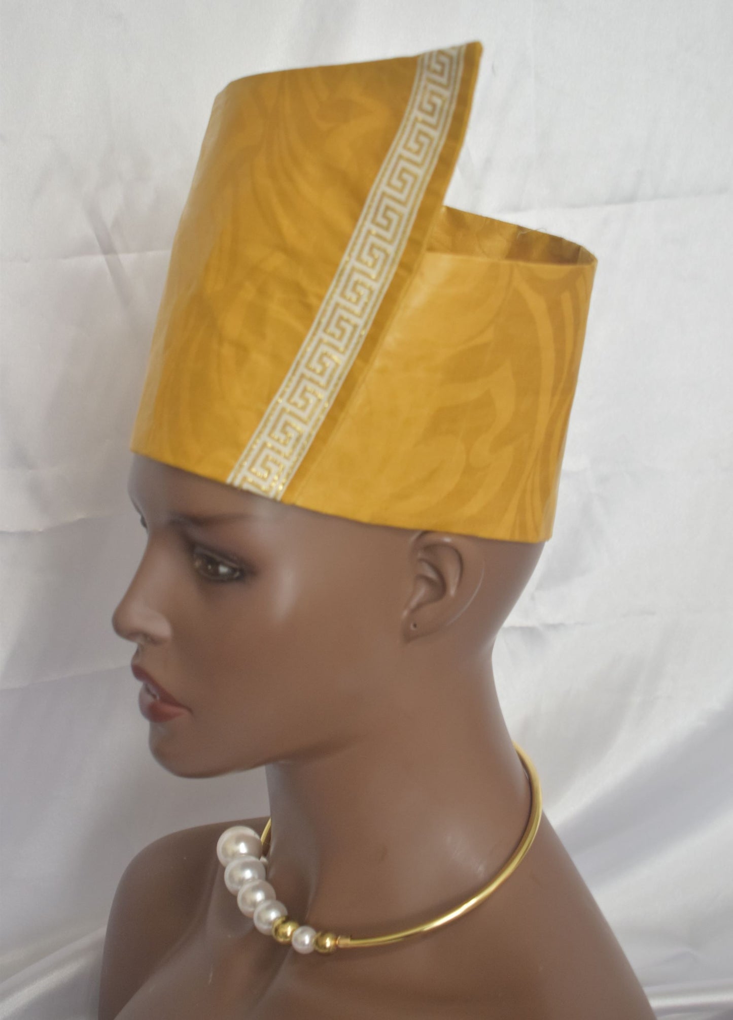 Gold African Brocade Wrap Around Hat