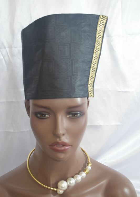 Black African Brocade Wrap Around Hat
