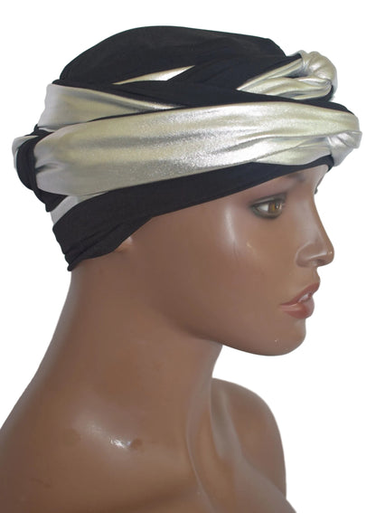 EZ PZ Turban™- Black n Silver