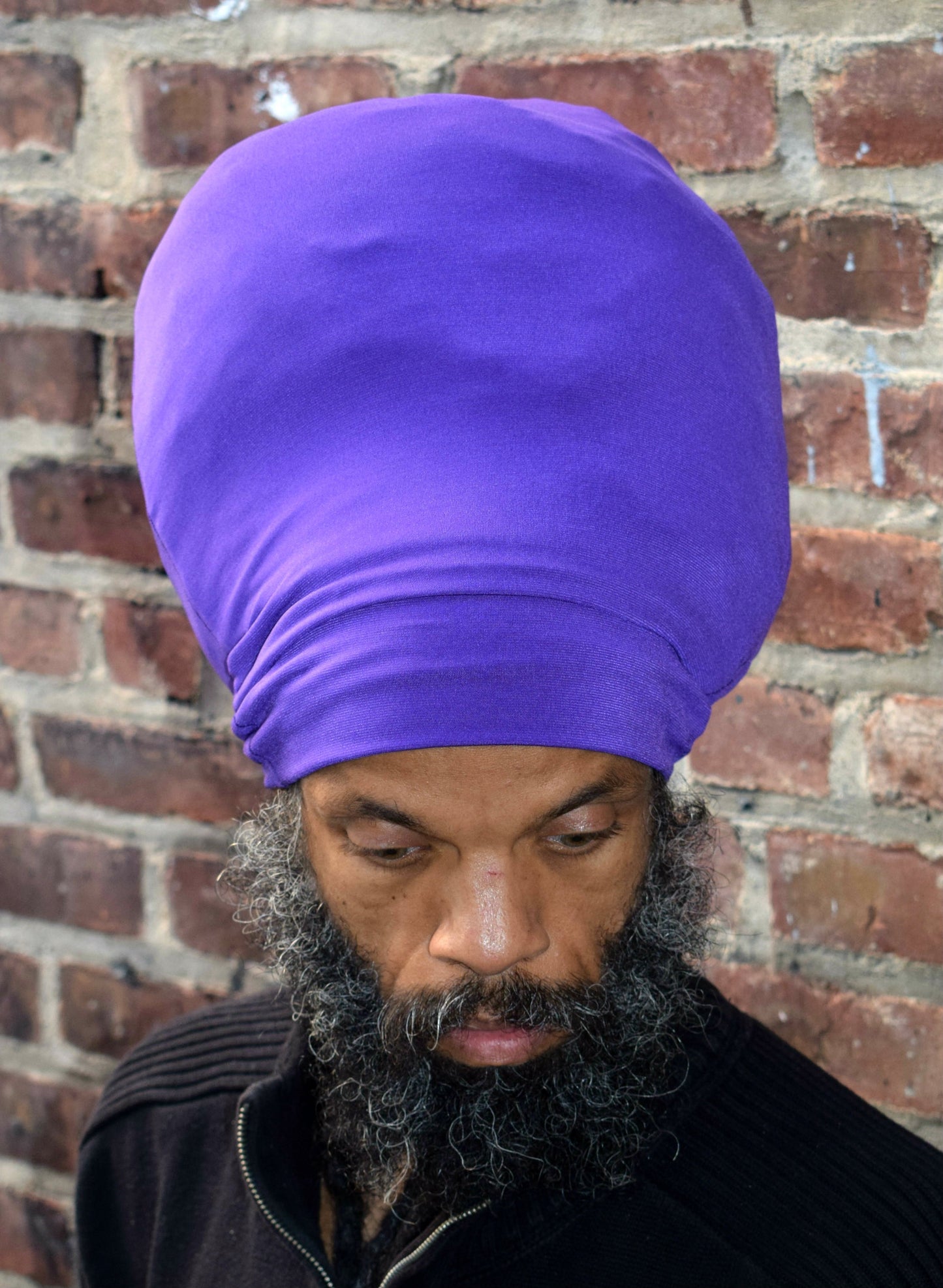Purple stretch hat - front view.