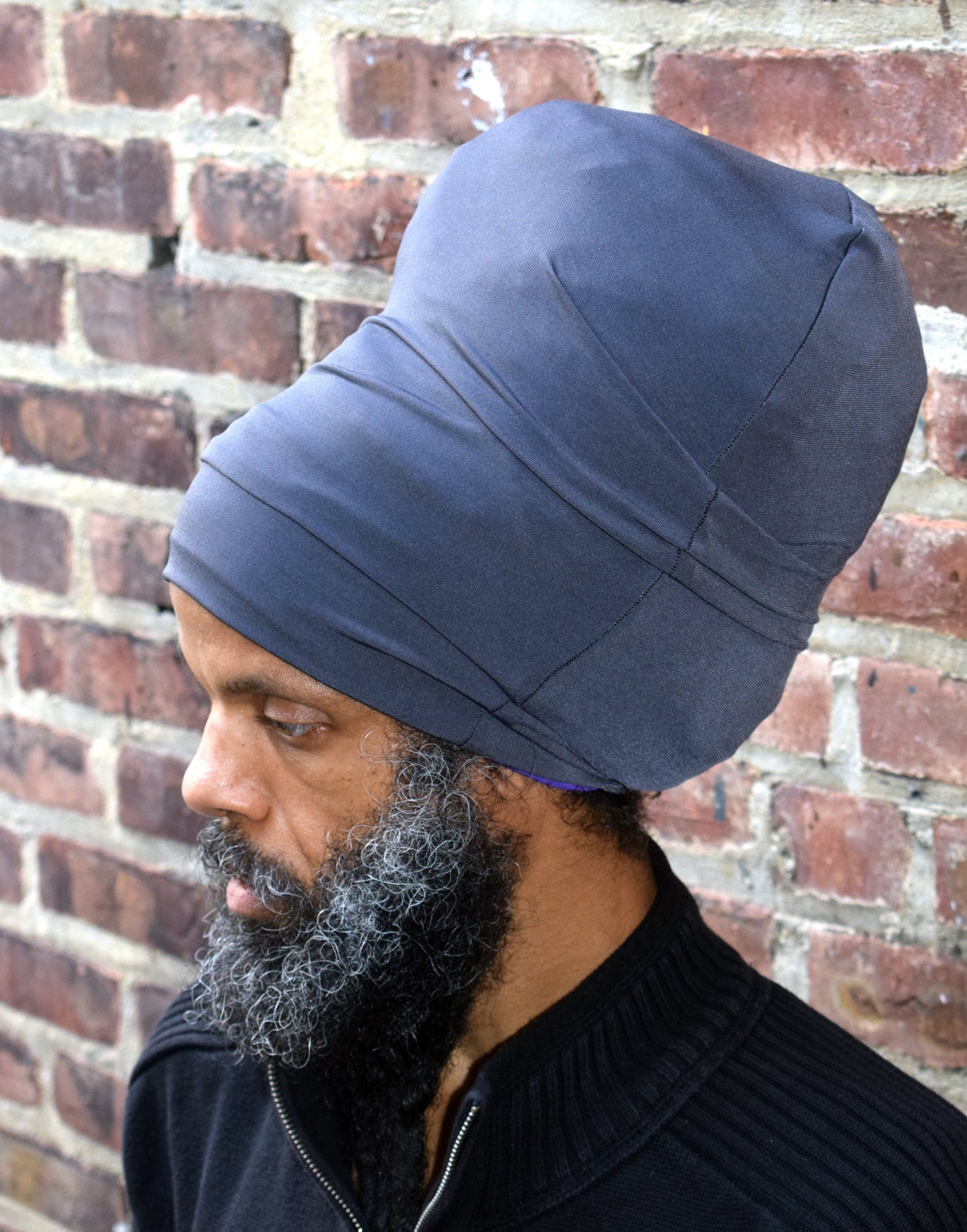 Gray stretch hat - side view.