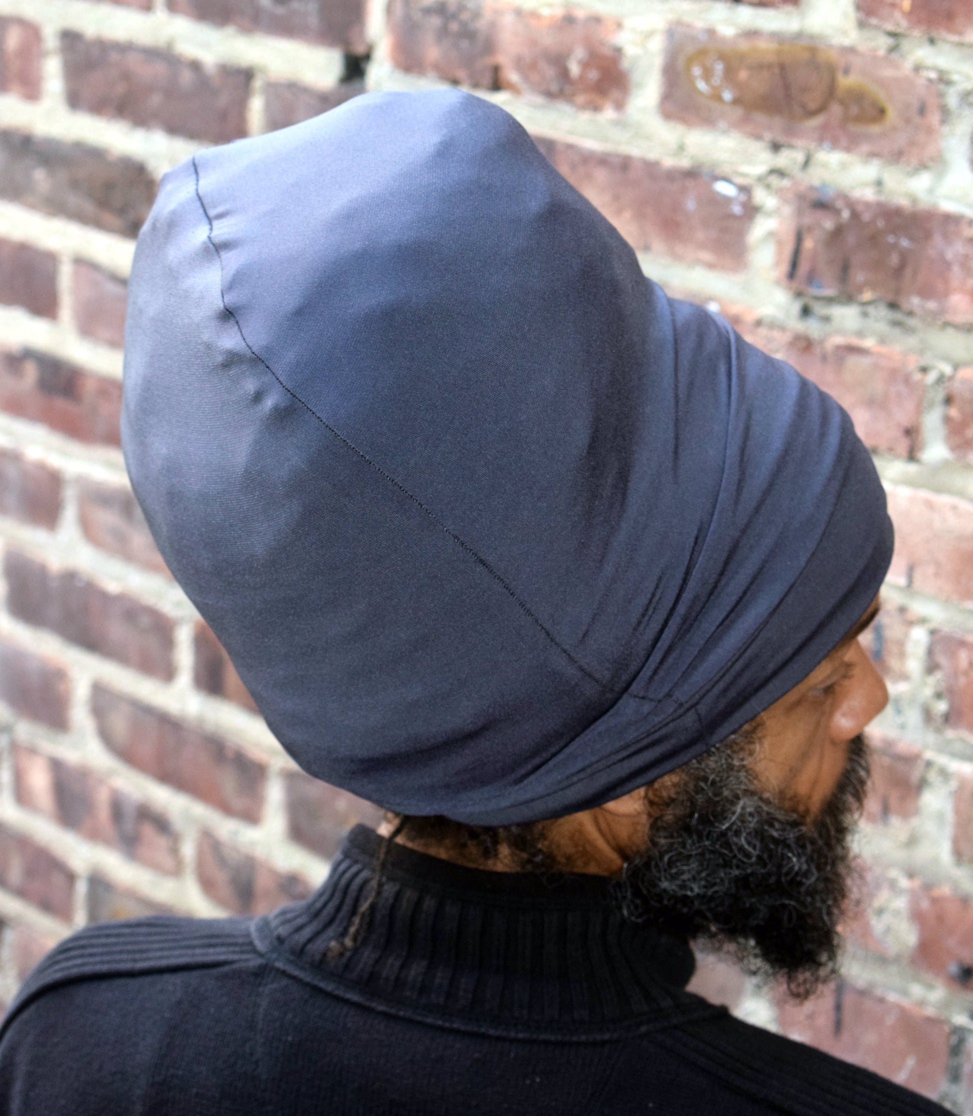 Gray stretch hat - back view.
