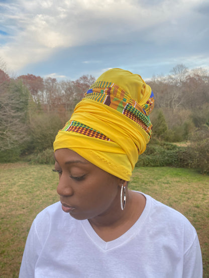Volume Loc Wrap (Tubular Headwrap) - Yellow Kente Mix