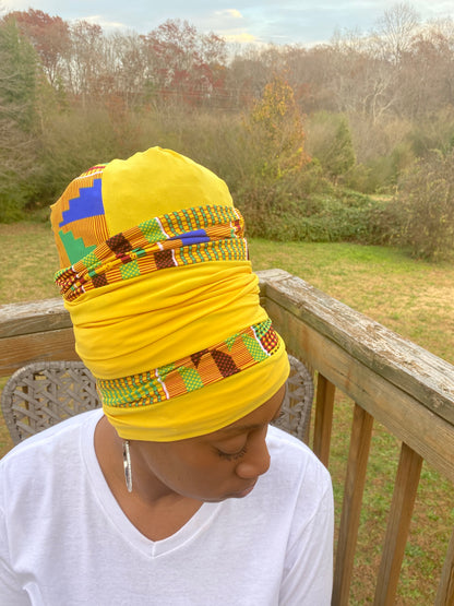 Volume Loc Wrap (Tubular Headwrap) - Yellow Kente Mix