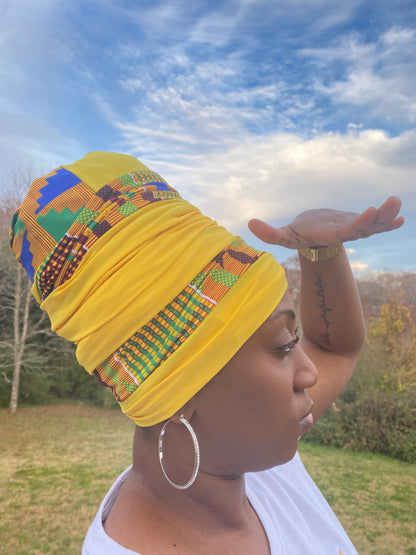 Volume Loc Wrap (Tubular Headwrap) - Yellow Kente Mix