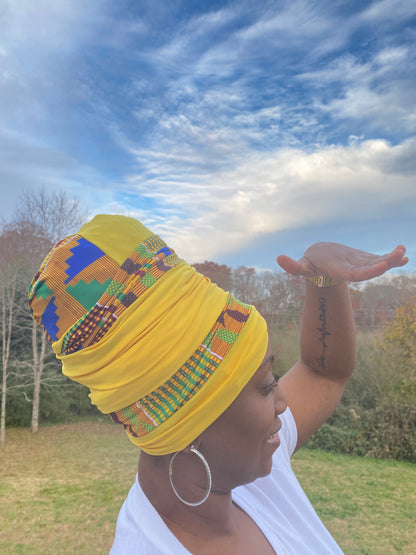 Volume Loc Wrap (Tubular Headwrap) - Yellow Kente Mix