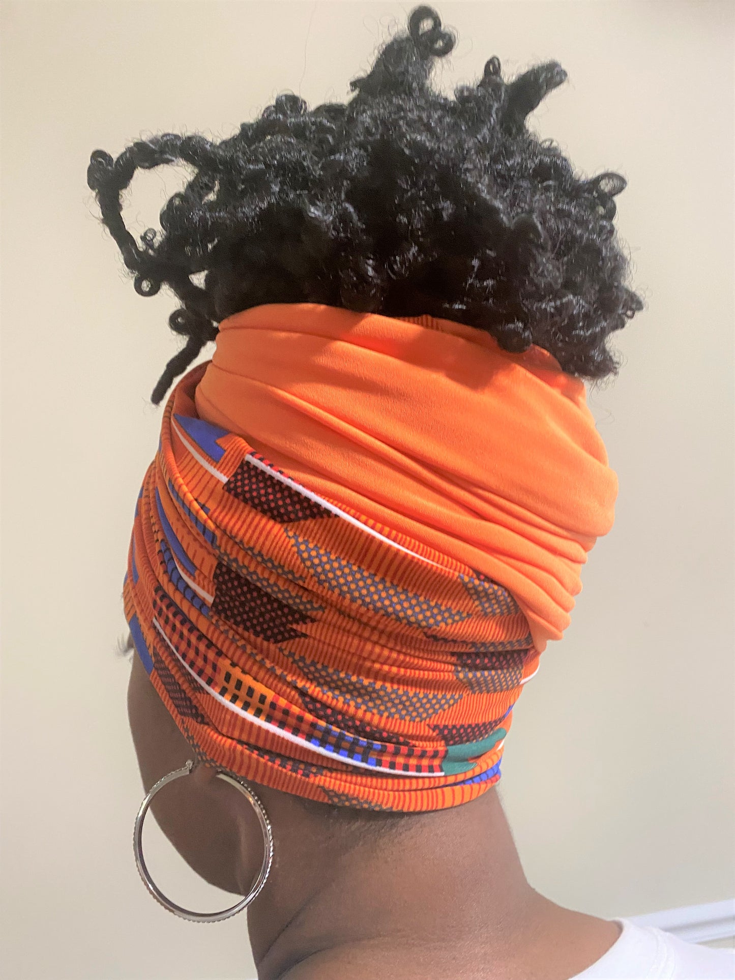 Orange Kente Mix Head-Wrap