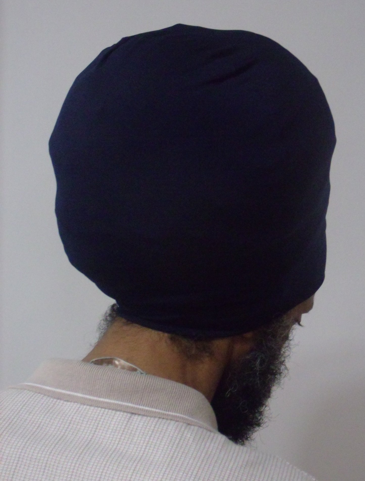 Navy stretch hat - back view.