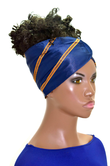 Navy & Gold Tapered Satin Wrap Cap