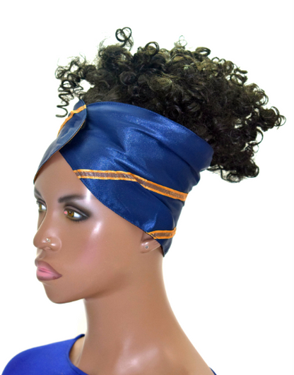 Navy & Gold Tapered Satin Wrap Cap