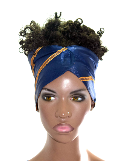 Navy & Gold Tapered Satin Wrap Cap
