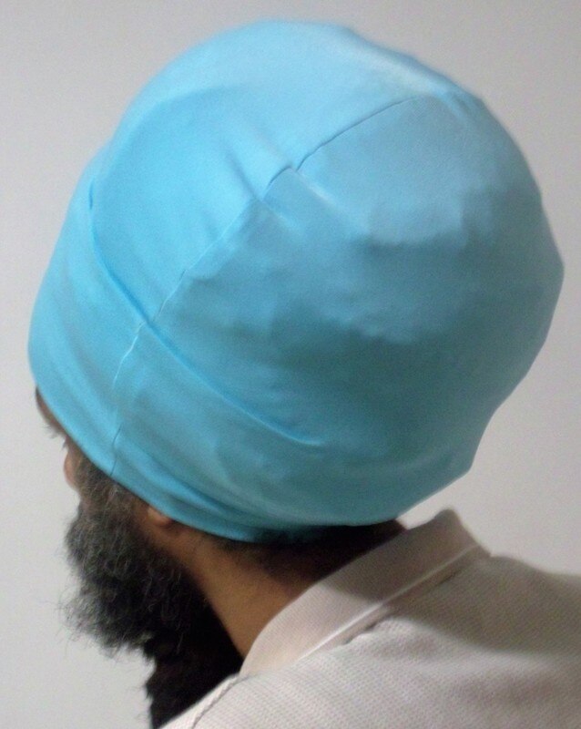  Light Blue stretch hat - back view.