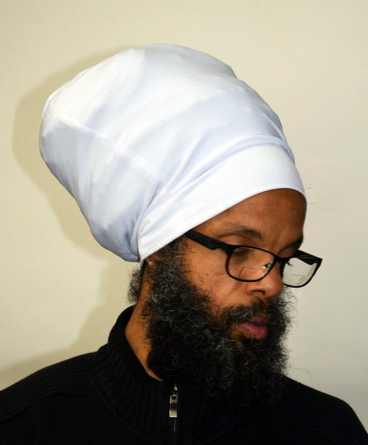 White stretch hat - side view. 